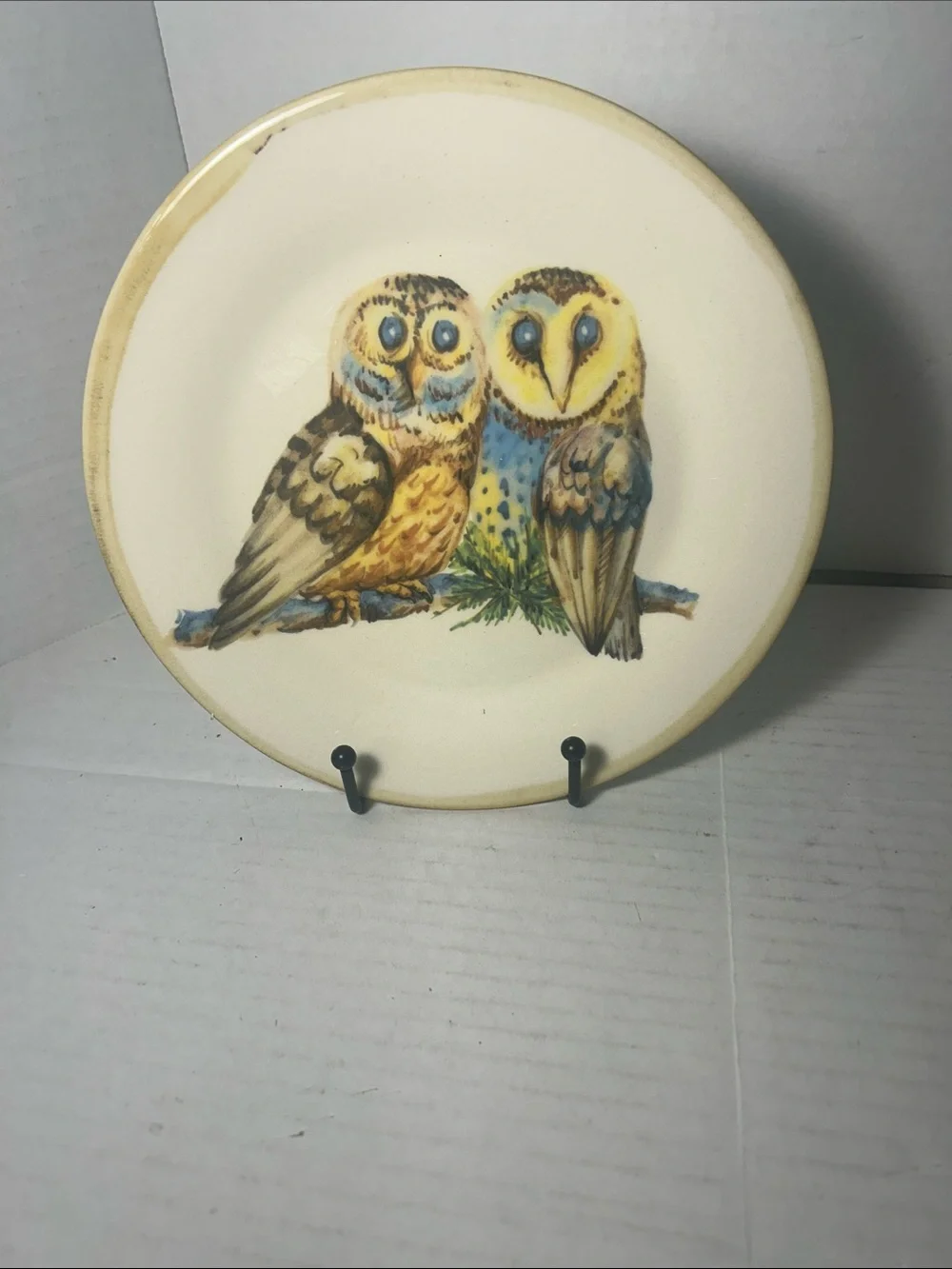 Decorative Owl Ceramic Plate - Hand-Painted Style Vintage 8 inch